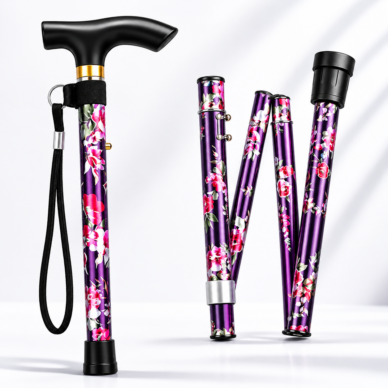 Floral Adjustable Walking Stick - Walking Cane Collapsible Stick for men & Women