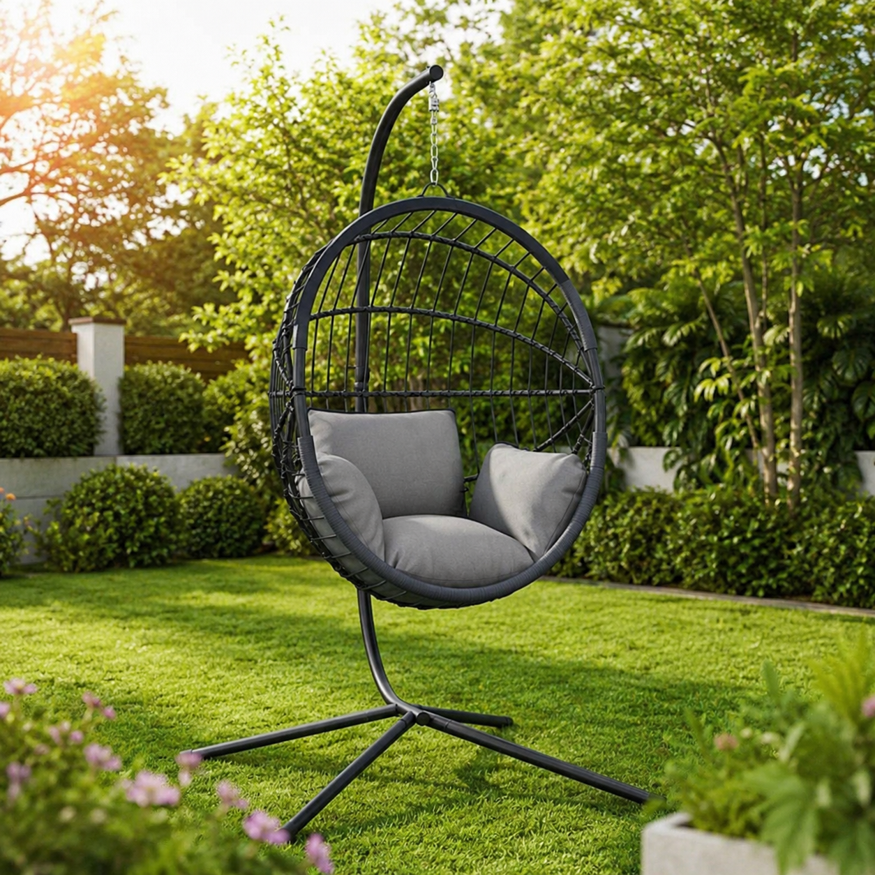 Outdoor Patio Garden Hanging Egg Chair With Stand/Cushion - Basket Swing Chair