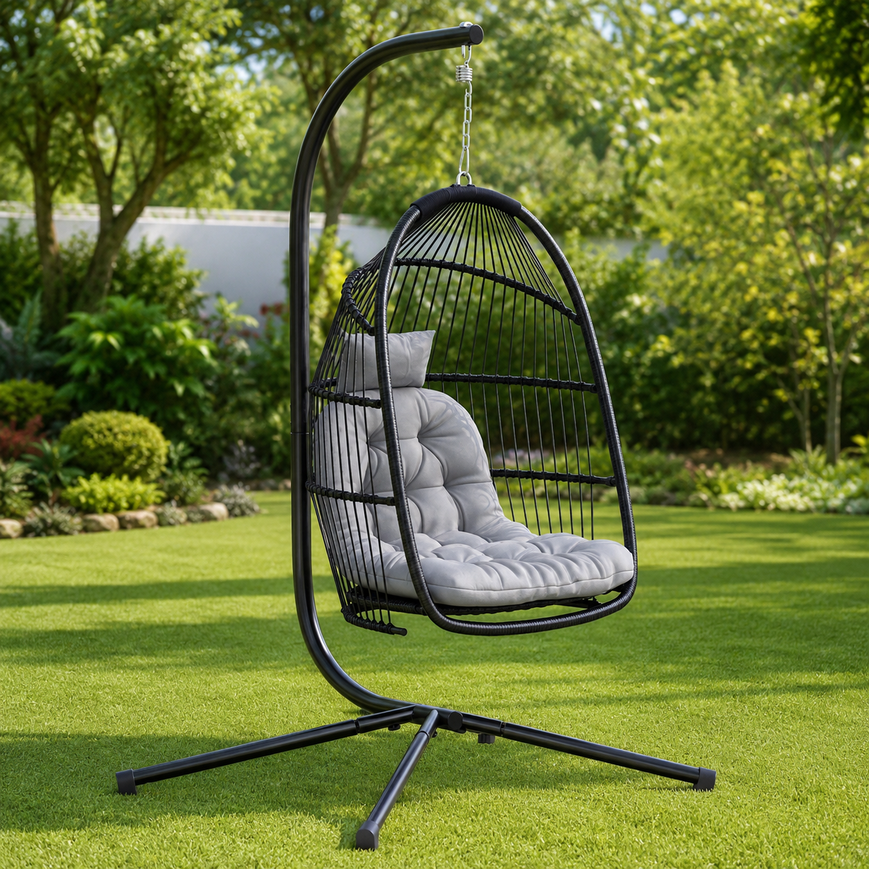 Outdoor/Indoor Patio Garden Hanging Egg Chair With Cushion/Stand - Basket Swing Chair