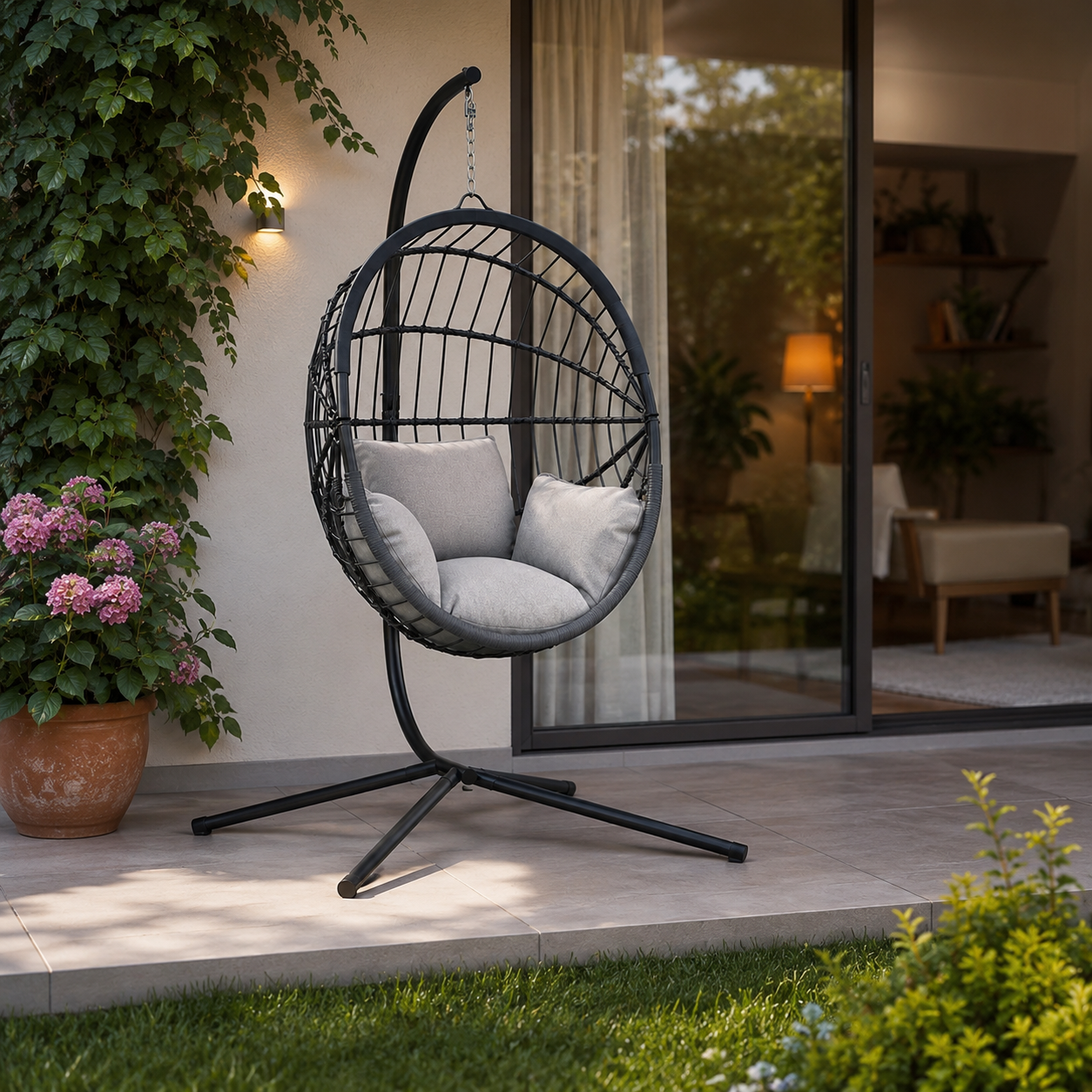 Outdoor Patio Garden Hanging Egg Chair With Stand/Cushion - Basket Swing Chair