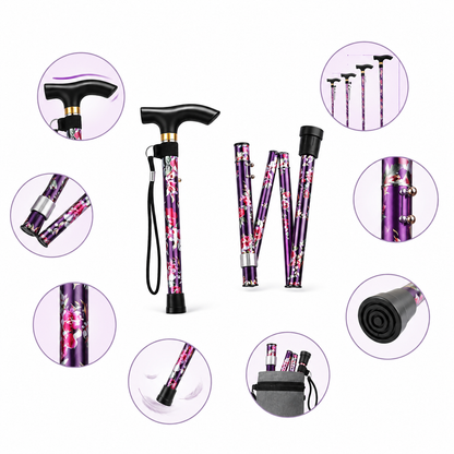 Floral Adjustable Walking Stick - Walking Cane Collapsible Stick for men & Women