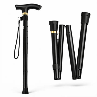 Black Adjustable Folding Collapsible Walking Stick - Walking Cane / Pole for Men & Women