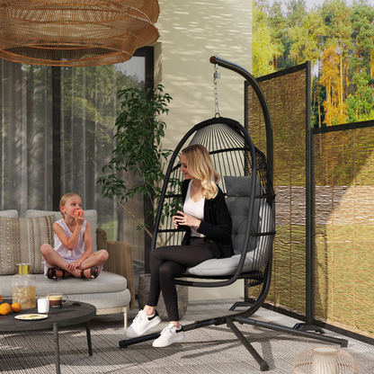Outdoor/Indoor Patio Garden Hanging Egg Chair With Cushion/Stand - Basket Swing Chair