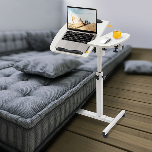 Adjustable Laptop Desk Stand Tilting Overbed Table with Wheels Mobile Laptop Table Foldable Rolling