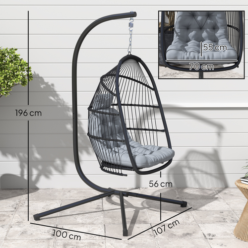 Outdoor/Indoor Patio Garden Hanging Egg Chair With Cushion/Stand - Basket Swing Chair