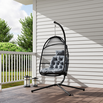 Outdoor/Indoor Patio Garden Hanging Egg Chair With Cushion/Stand - Basket Swing Chair